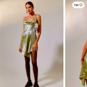 Urban Outfitters Mallory Metallic Asymmetrical Slip Dress - Lime - size L